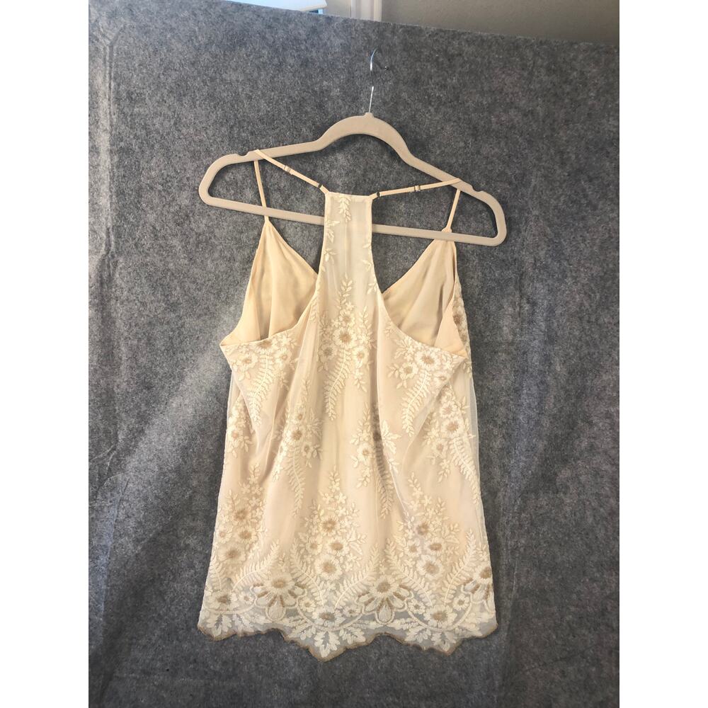 Lavender Brown Lace Hi Low Ivory Beige Strappy Lined Top Size Large - Picture 10 of 14